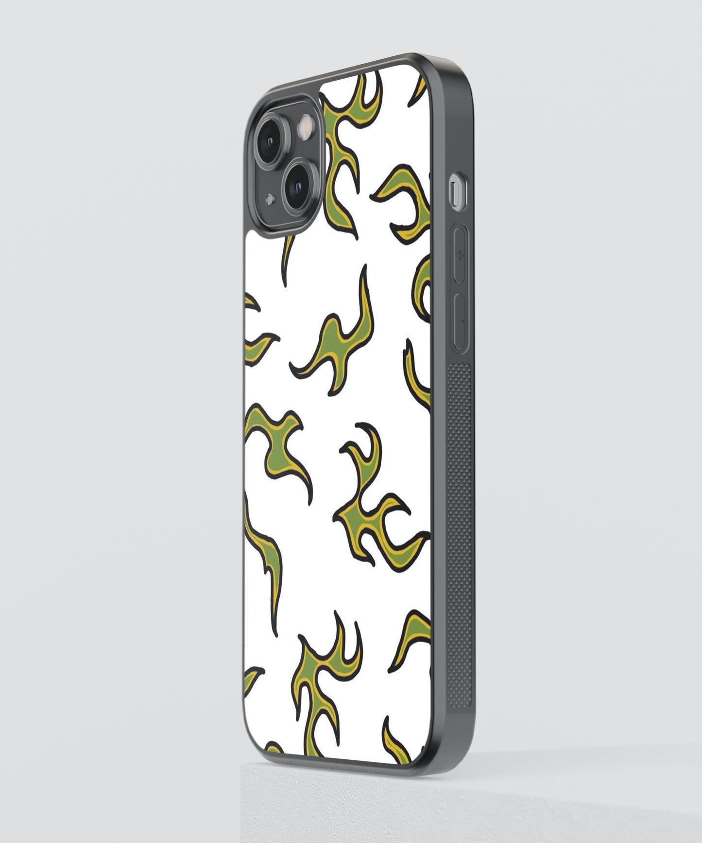 Green Flames Pattern Glass Phone Case Cover