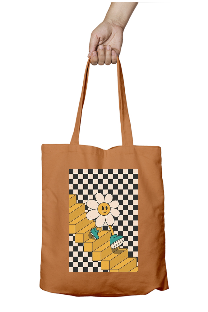 Cheerful Descent Smiling Flower Tote Mustard - Main Image