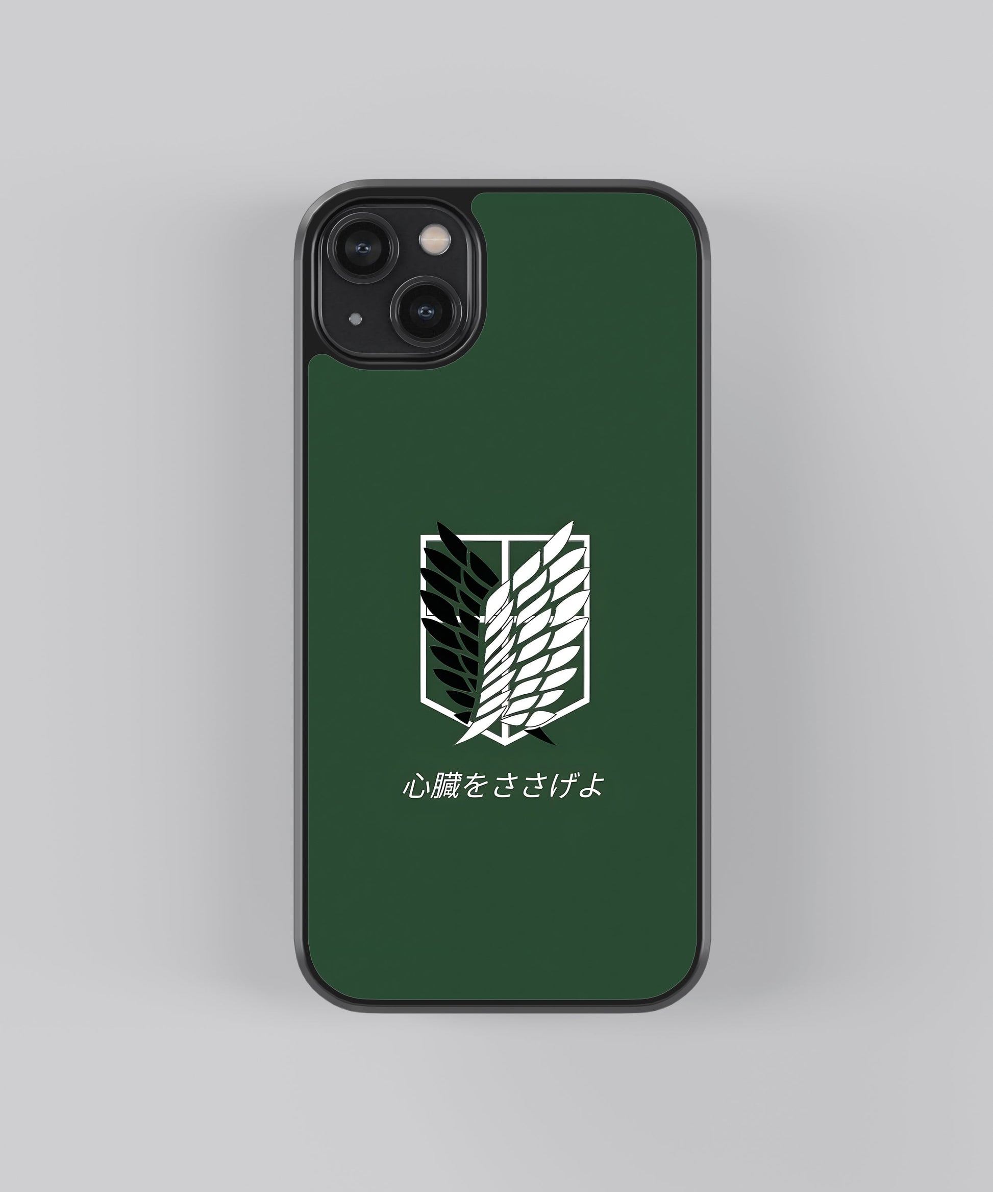 Glossy glass phone case featuring printed design artwork, shown with smooth reflective surface