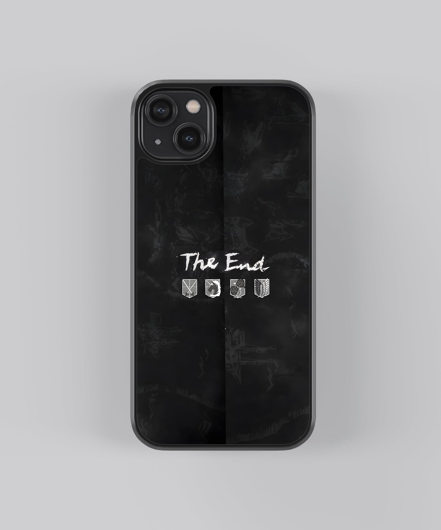 Glossy glass phone case featuring printed design artwork, shown with smooth reflective surface