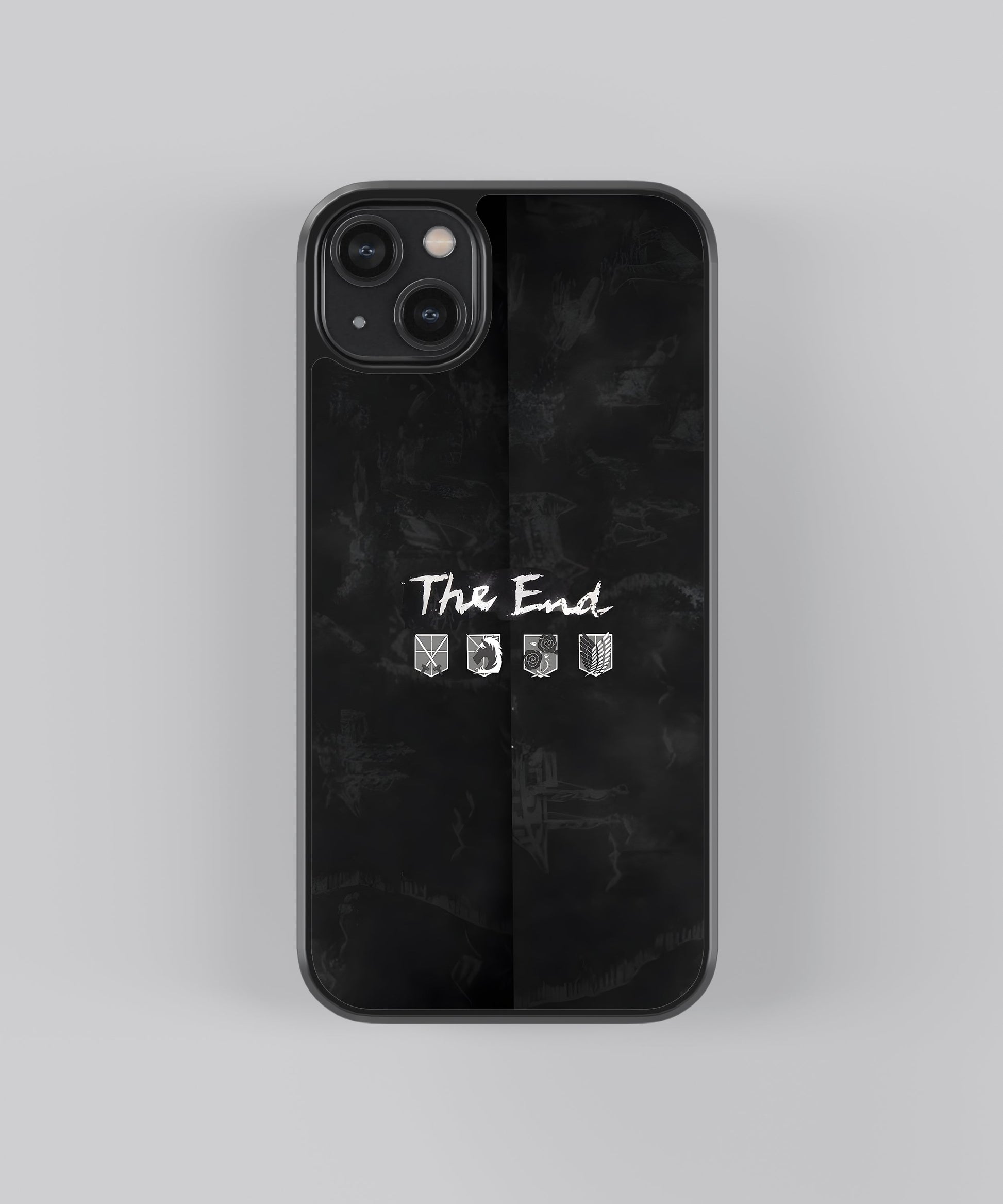 Glossy glass phone case featuring printed design artwork, shown with smooth reflective surface