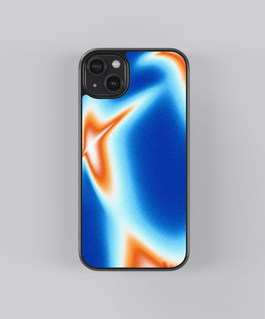 Glossy glass phone case featuring printed design artwork, shown with smooth reflective surface