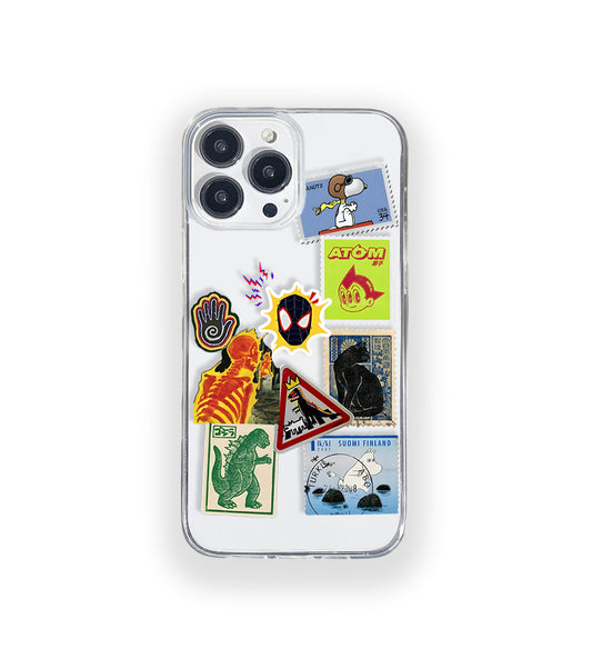 Clear silicone phone case featuring minimalist printed artwork, shown in lightweight transparent finish