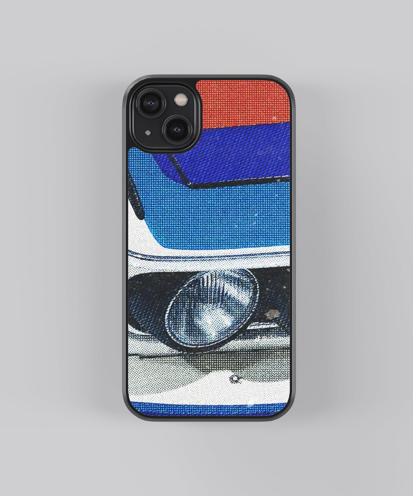 Glossy glass phone case featuring printed design artwork, shown with smooth reflective surface