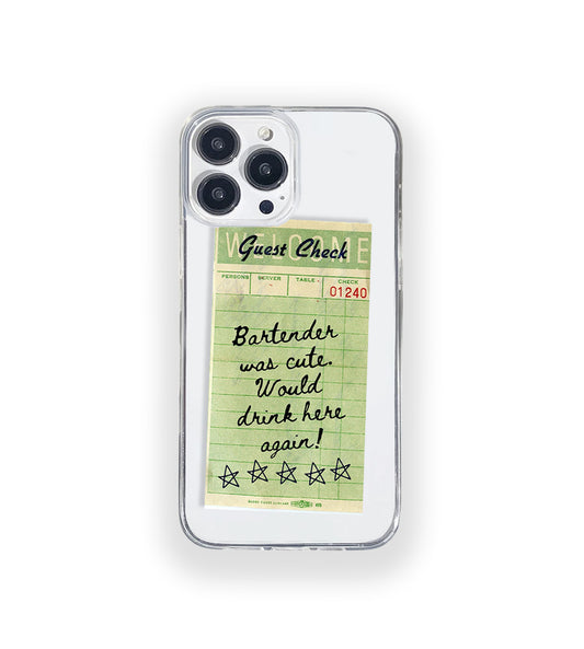 Bartender Guest Check Silicone Clear Case