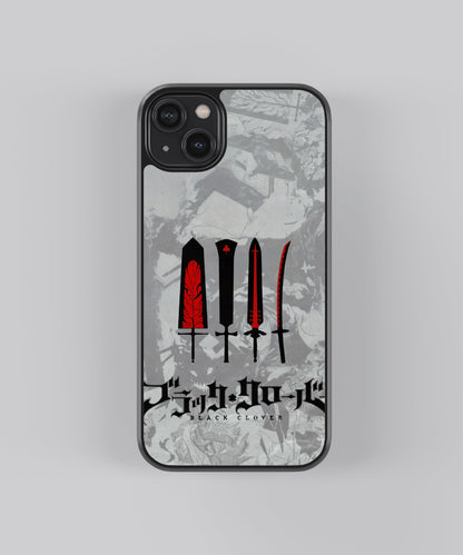 Glossy glass phone case featuring printed design artwork, shown with smooth reflective surface