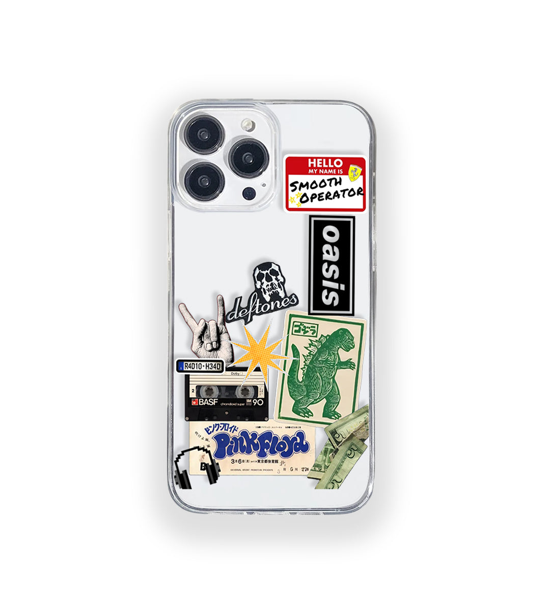 Clear silicone phone case featuring minimalist printed artwork, shown in lightweight transparent finish