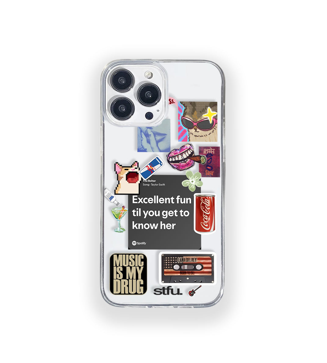 Clear silicone phone case featuring minimalist printed artwork, shown in lightweight transparent finish