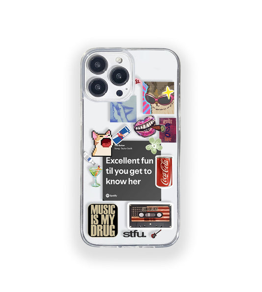 Clear silicone phone case featuring minimalist printed artwork, shown in lightweight transparent finish