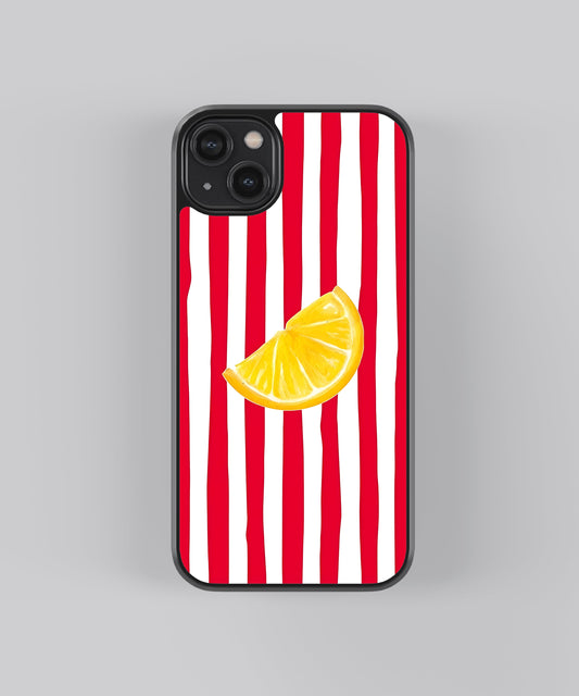 Glossy glass phone case featuring printed design artwork, shown with smooth reflective surface