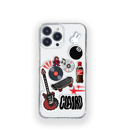 Clear silicone phone case featuring minimalist printed artwork, shown in lightweight transparent finish