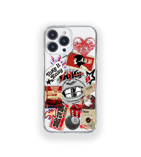Clear silicone phone case featuring minimalist printed artwork, shown in lightweight transparent finish