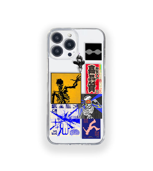 Clear silicone phone case featuring minimalist printed artwork, shown in lightweight transparent finish