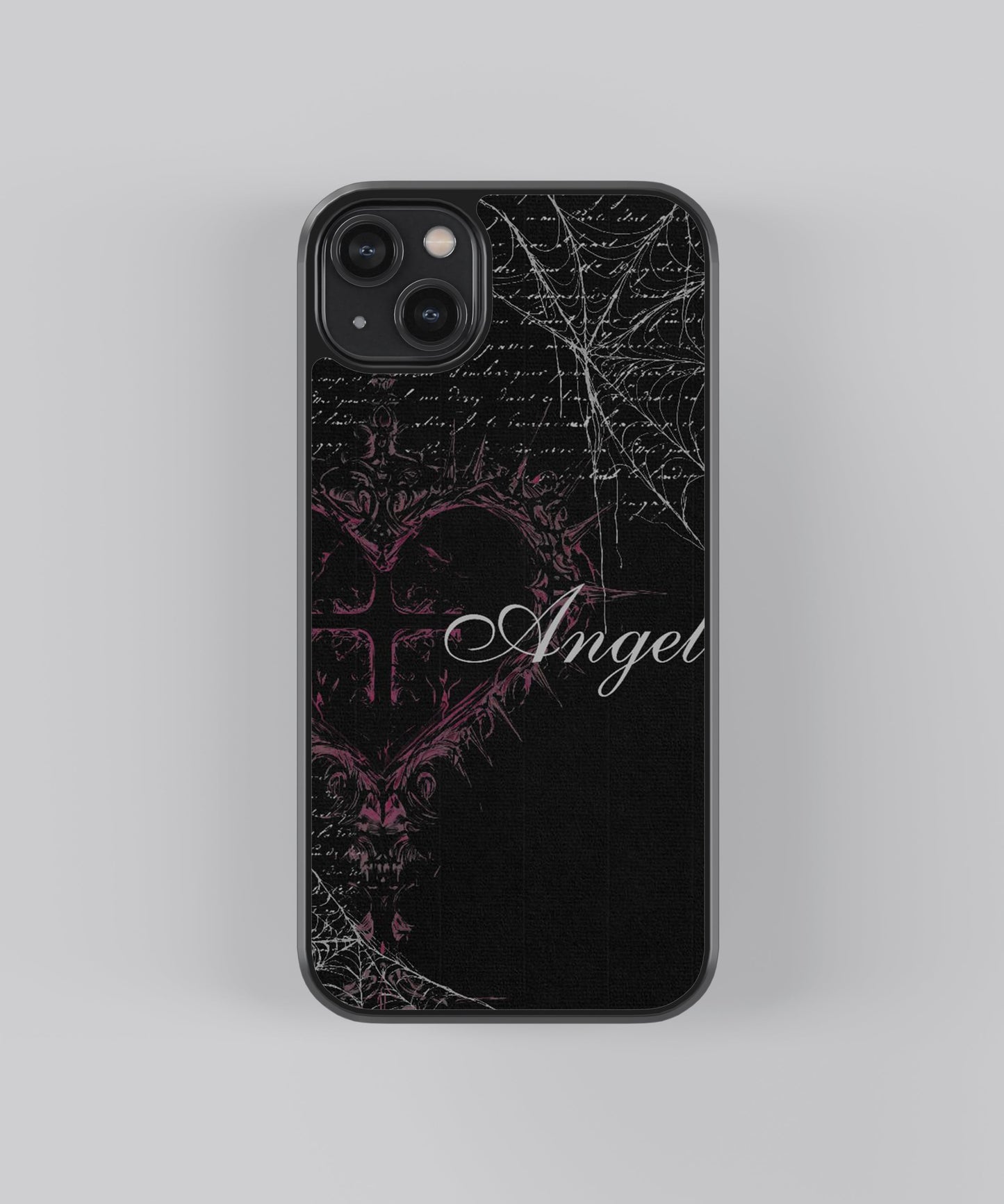 Glossy glass phone case featuring printed design artwork, shown with smooth reflective surface
