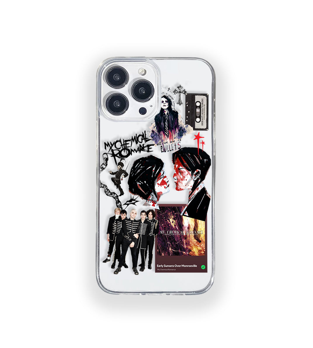 Clear silicone phone case featuring minimalist printed artwork, shown in lightweight transparent finish