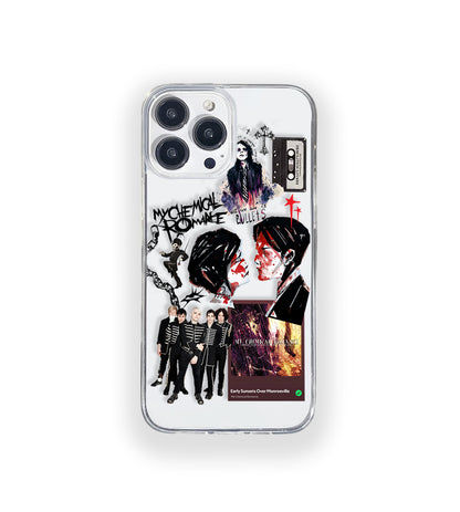 Clear silicone phone case featuring minimalist printed artwork, shown in lightweight transparent finish