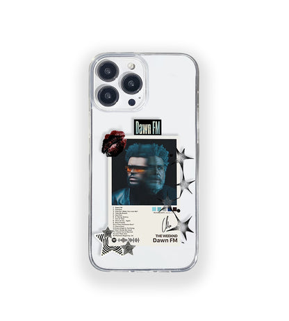 Clear silicone phone case featuring minimalist printed artwork, shown in lightweight transparent finish