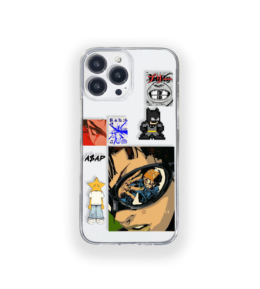 Clear silicone phone case featuring minimalist printed artwork, shown in lightweight transparent finish
