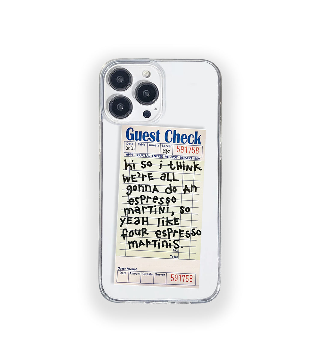 Espresso Martini Guest Check Silicone Clear Case