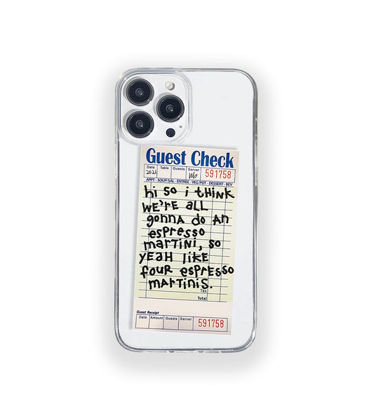 Espresso Martini Guest Check Silicone Clear Case
