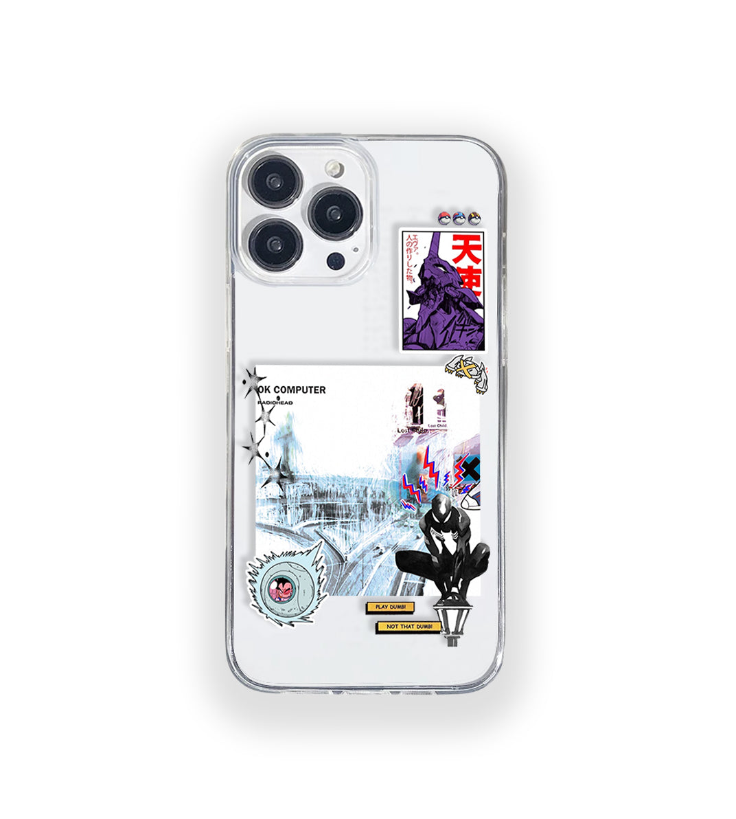 Clear silicone phone case featuring minimalist printed artwork, shown in lightweight transparent finish