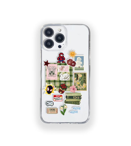 Clear silicone phone case featuring minimalist printed artwork, shown in lightweight transparent finish