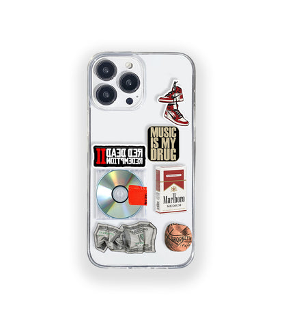 Clear silicone phone case featuring minimalist printed artwork, shown in lightweight transparent finish