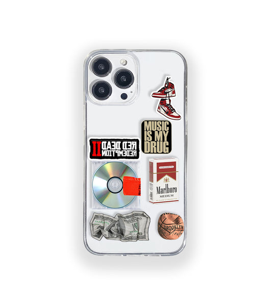 Clear silicone phone case featuring minimalist printed artwork, shown in lightweight transparent finish