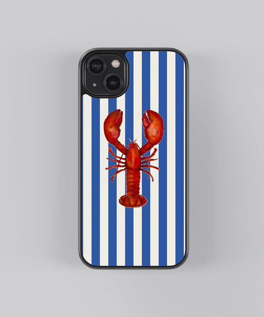 Glossy glass phone case featuring printed design artwork, shown with smooth reflective surface