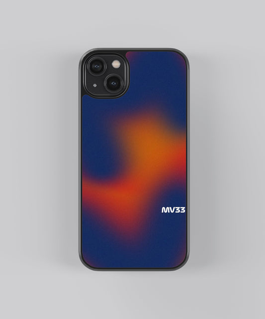 Glossy glass phone case featuring printed design artwork, shown with smooth reflective surface