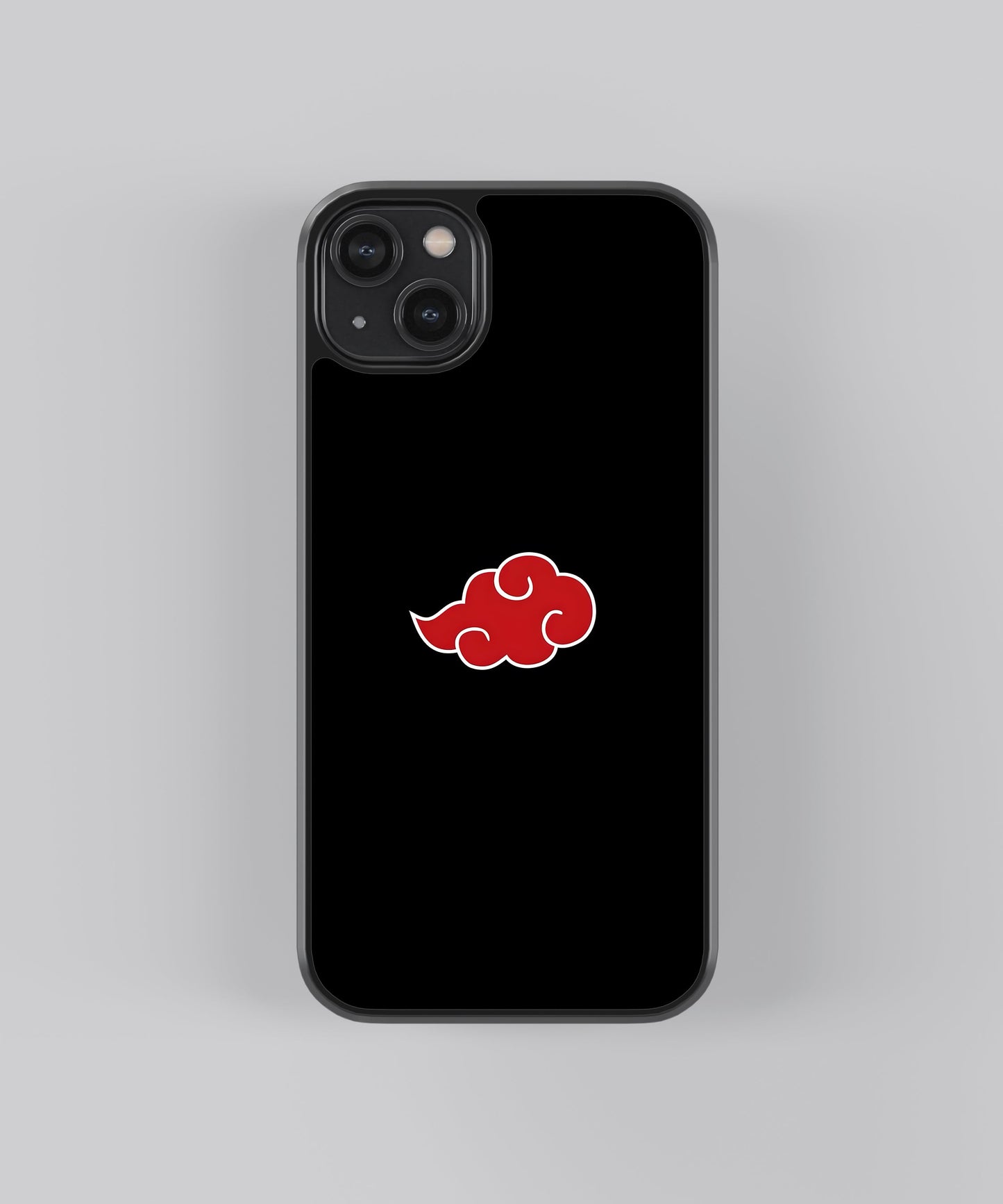 Glossy glass phone case featuring printed design artwork, shown with smooth reflective surface