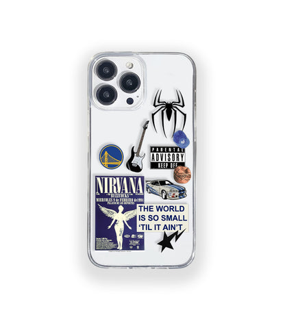 Clear silicone phone case featuring minimalist printed artwork, shown in lightweight transparent finish