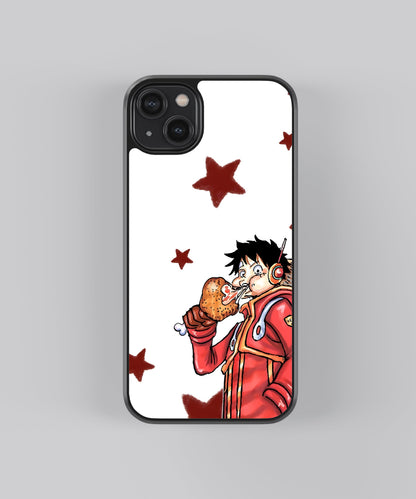 Glossy glass phone case featuring printed design artwork, shown with smooth reflective surface