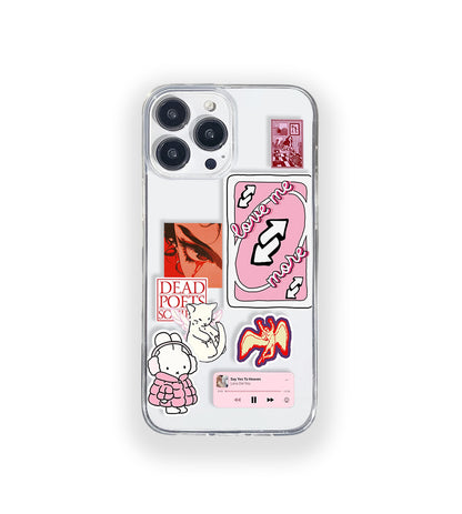 Clear silicone phone case featuring minimalist printed artwork, shown in lightweight transparent finish