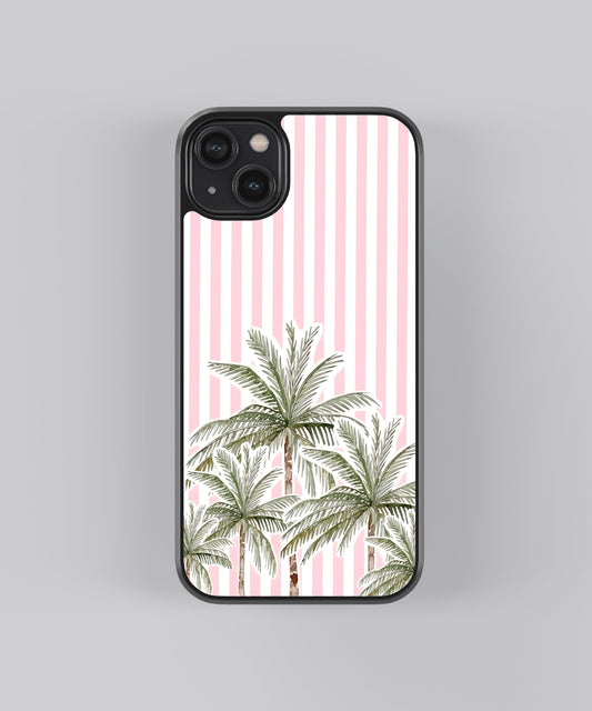 Glossy glass phone case featuring printed design artwork, shown with smooth reflective surface