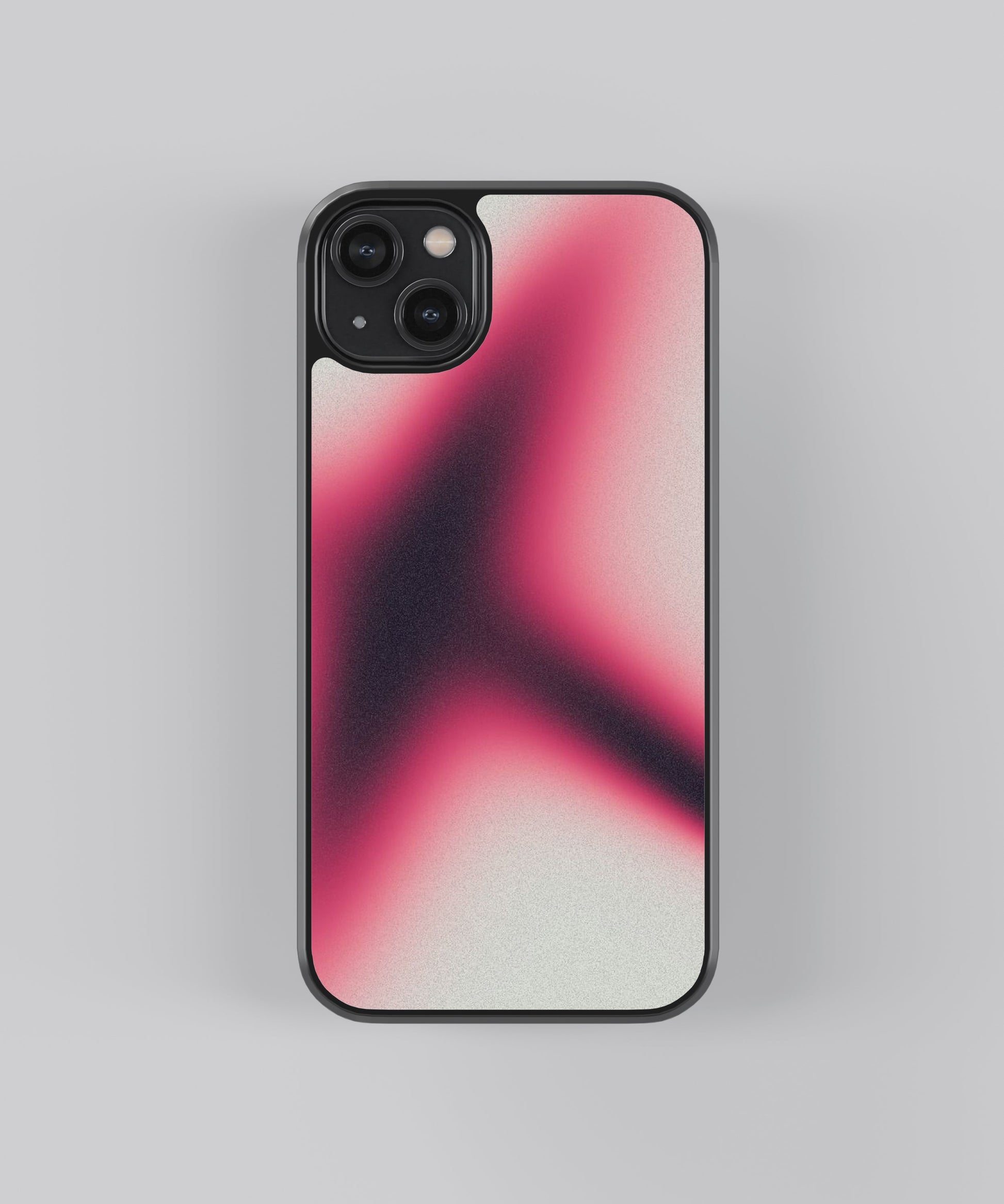 Glossy glass phone case featuring printed design artwork, shown with smooth reflective surface