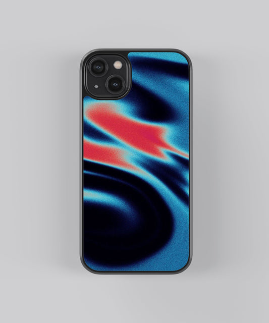 Glossy glass phone case featuring printed design artwork, shown with smooth reflective surface