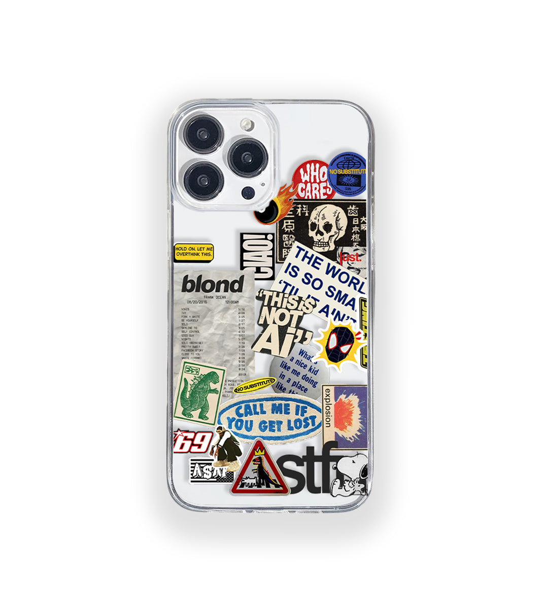 Clear silicone phone case featuring minimalist printed artwork, shown in lightweight transparent finish