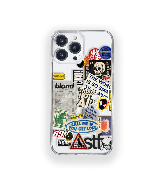 Clear silicone phone case featuring minimalist printed artwork, shown in lightweight transparent finish