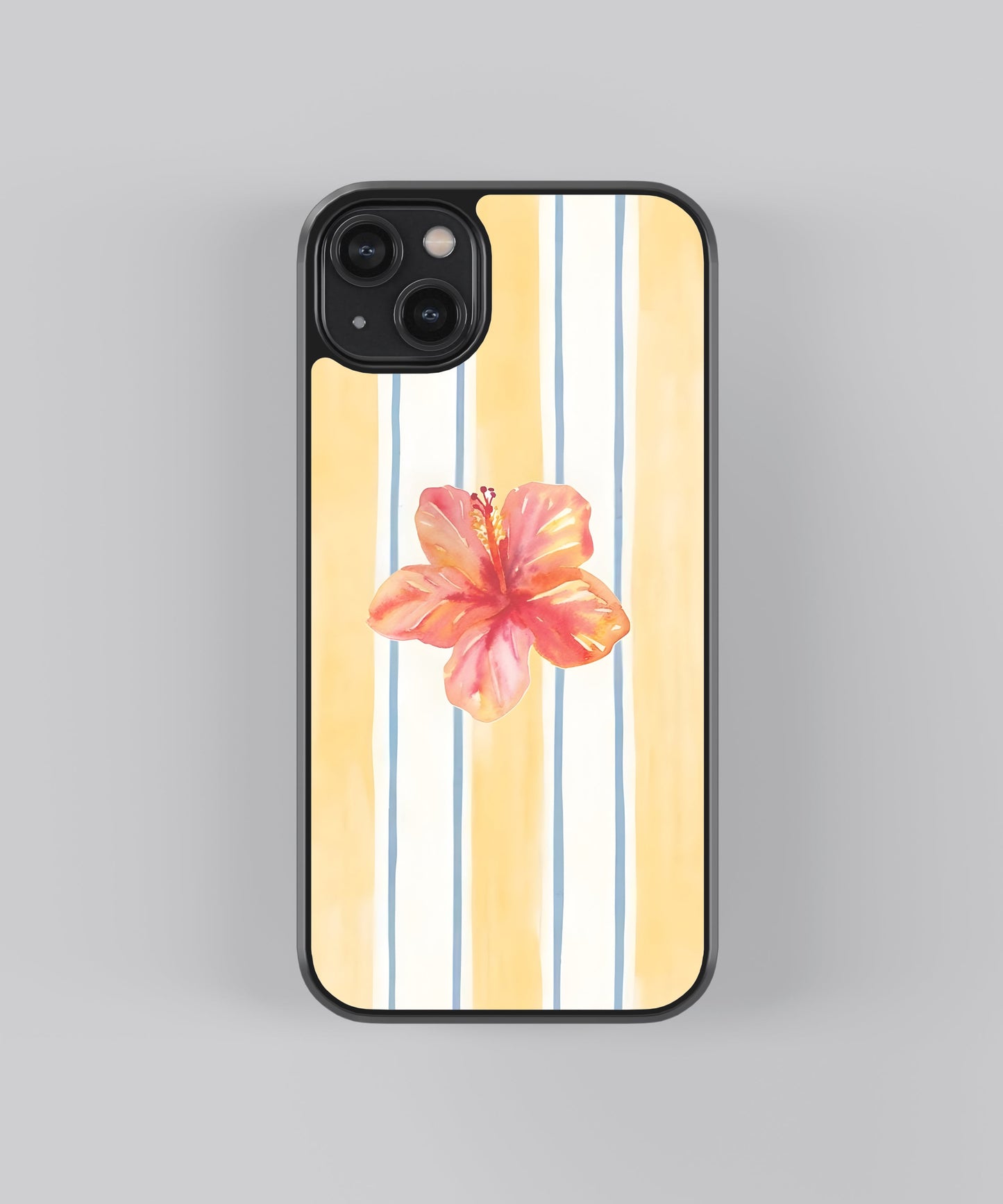 Glossy glass phone case featuring printed design artwork, shown with smooth reflective surface