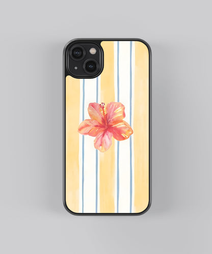 Glossy glass phone case featuring printed design artwork, shown with smooth reflective surface