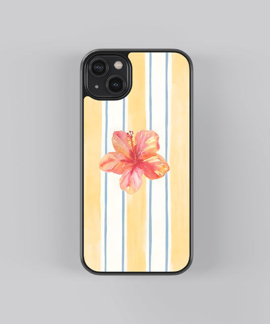 Glossy glass phone case featuring printed design artwork, shown with smooth reflective surface