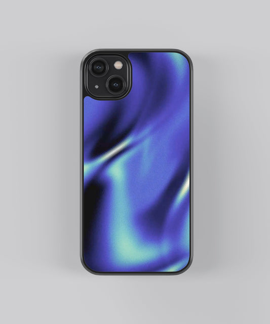 Glossy glass phone case featuring printed design artwork, shown with smooth reflective surface