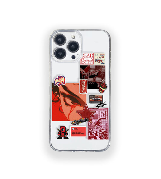 Clear silicone phone case featuring minimalist printed artwork, shown in lightweight transparent finish