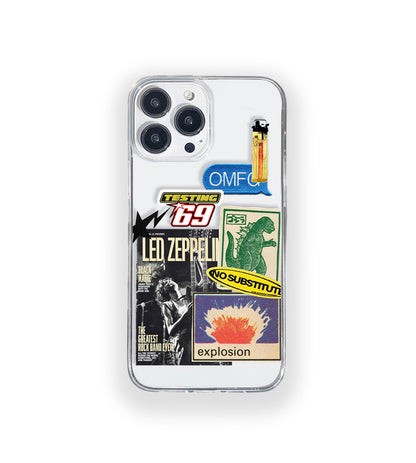 Clear silicone phone case featuring minimalist printed artwork, shown in lightweight transparent finish