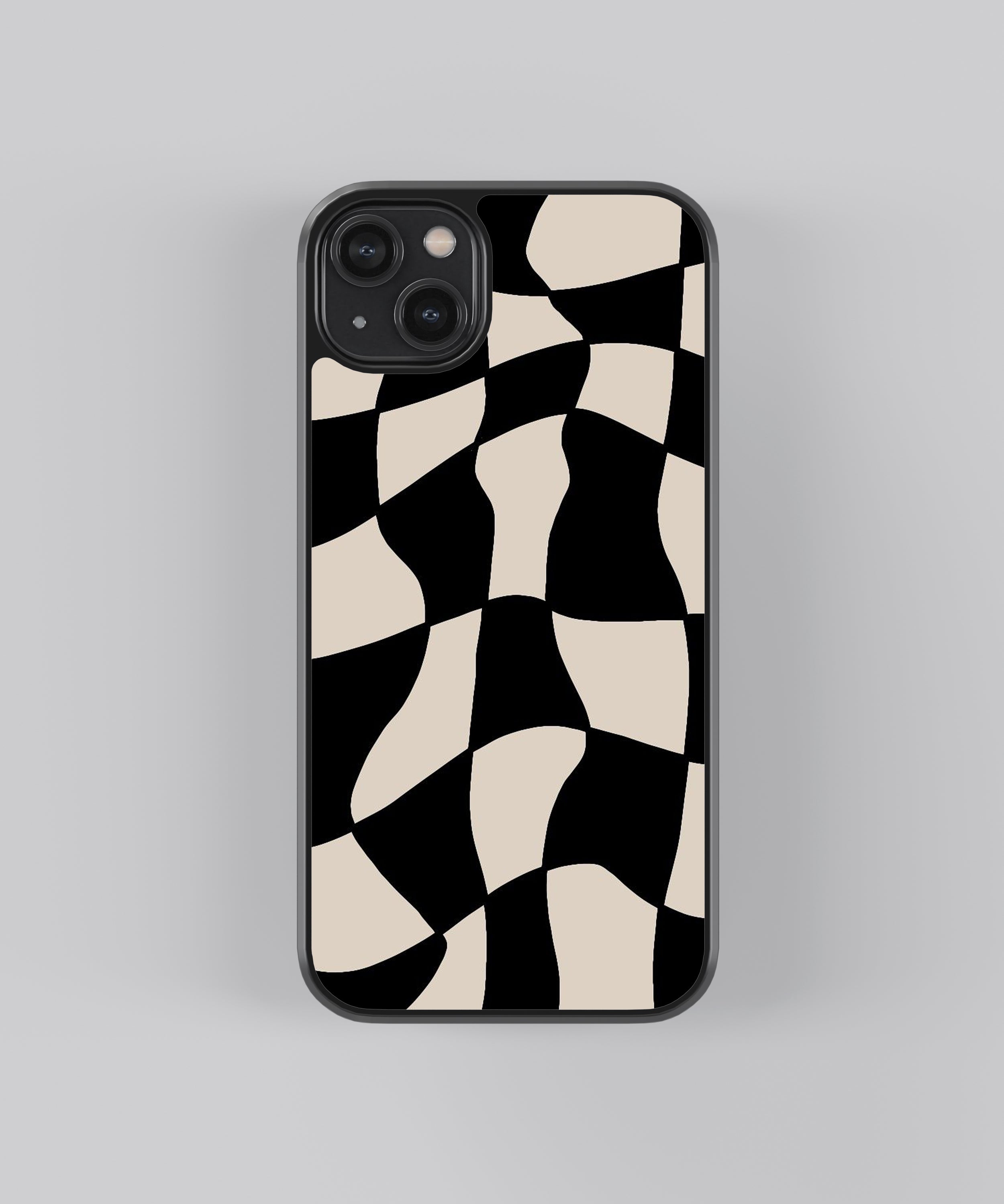 B&W Checkers Abstract Glass Phone Case Cover - Aesthetic Phone Cases - Culltique