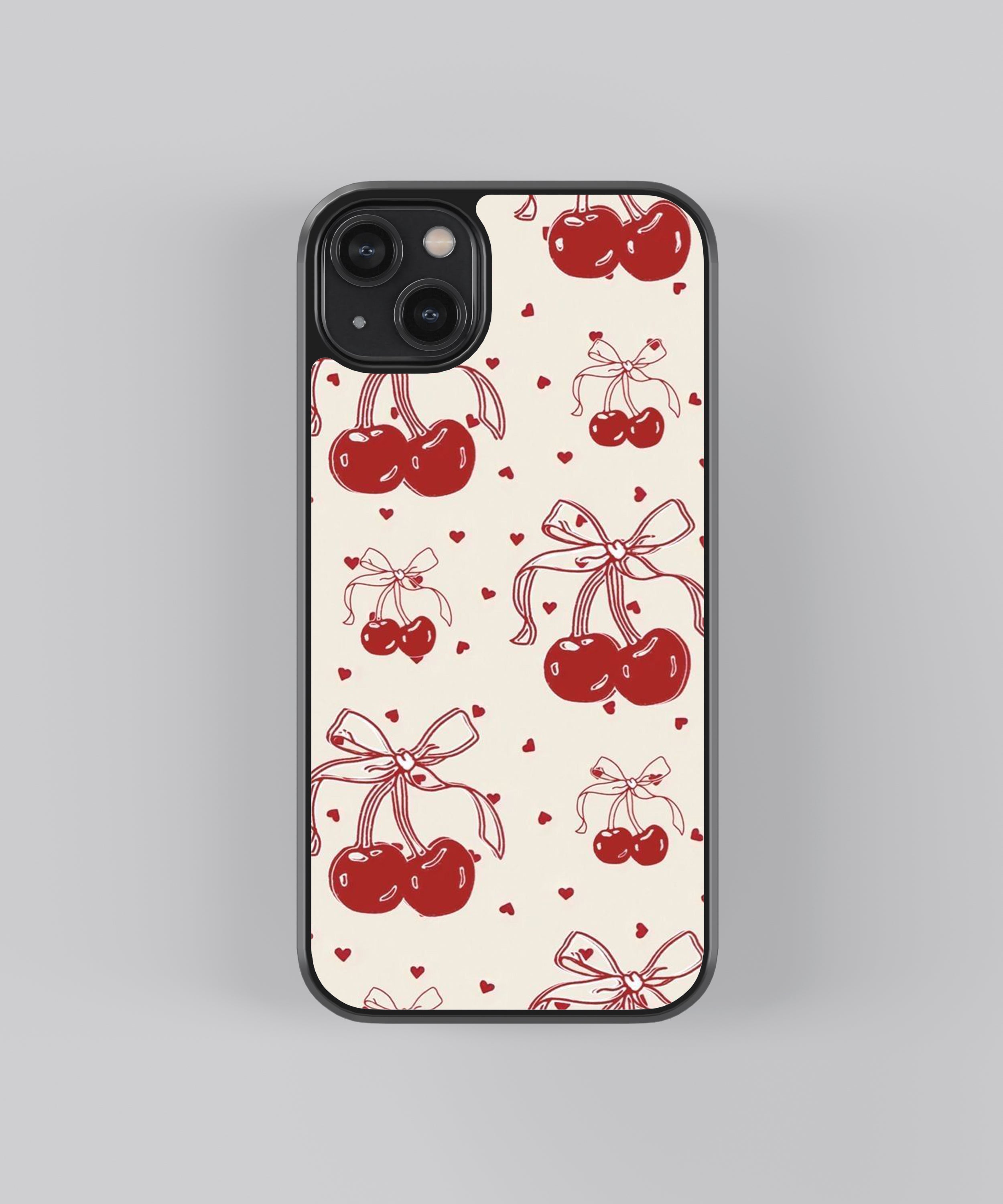 Cherry Bow Pattern Glass Phone Case Cover