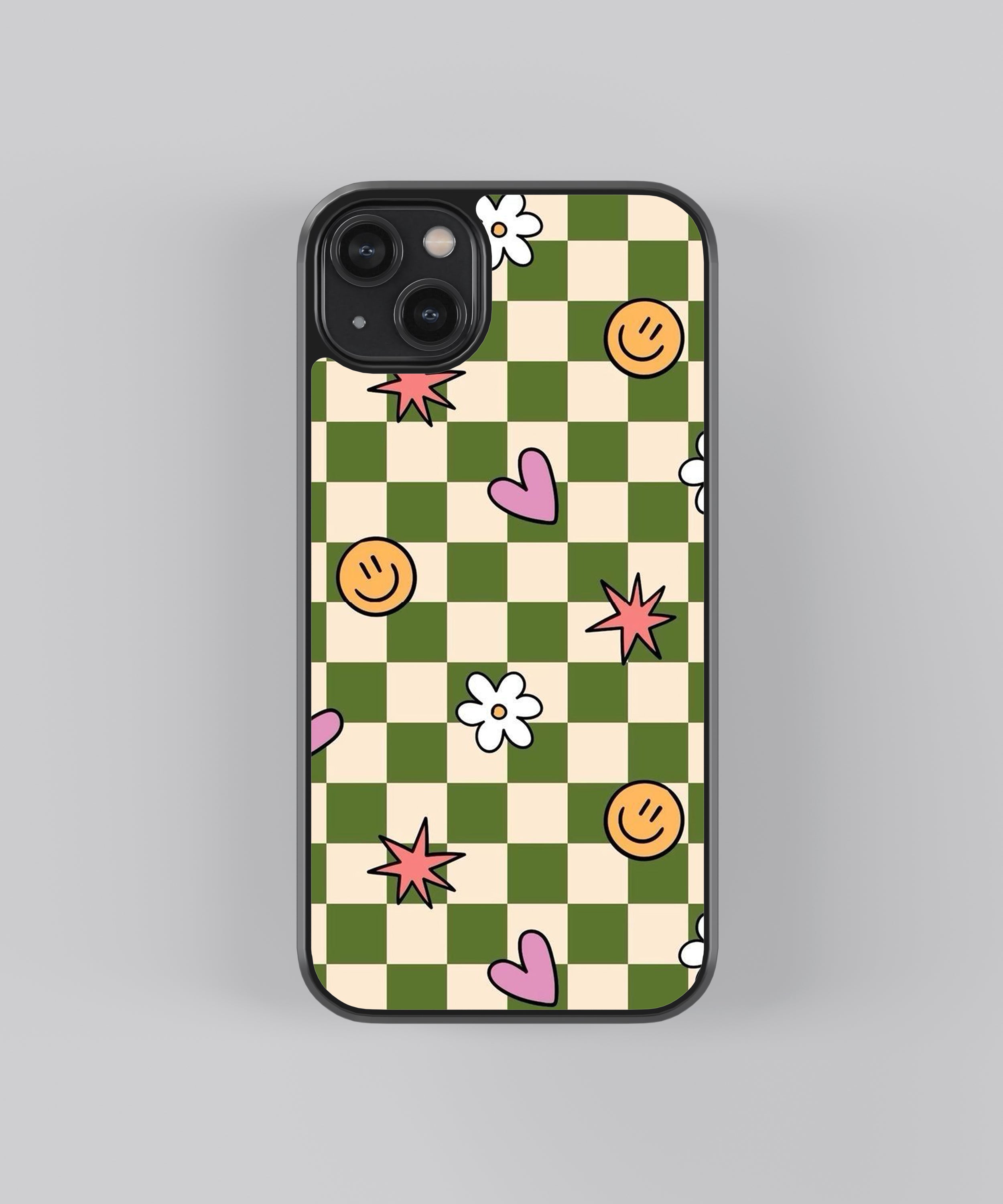 Floral Checkers Pattern Glass Phone Case Cover