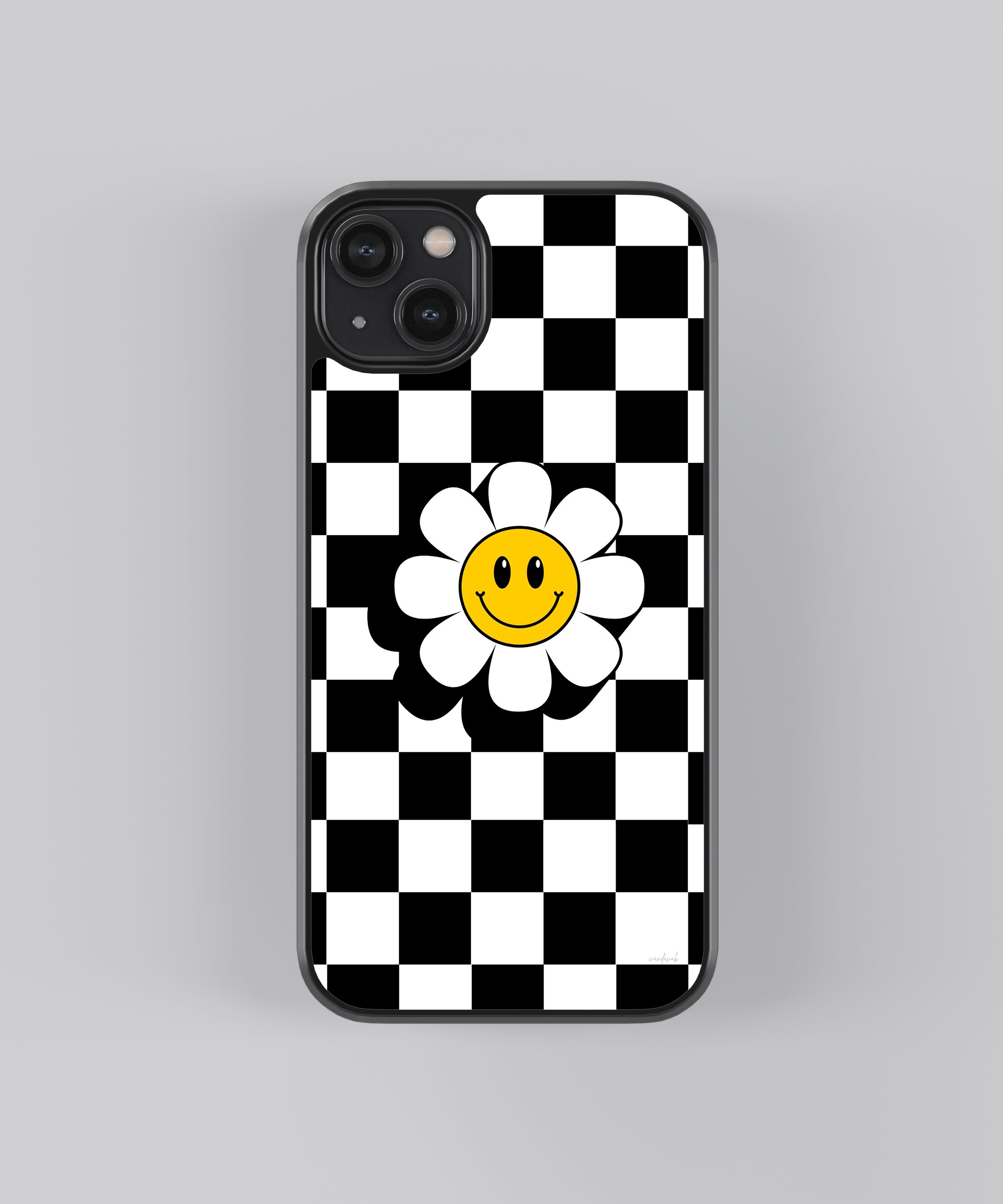 Flower Checkers Pattern Glass Phone Case Cover