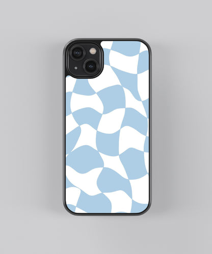 Blue Checkers Pattern Glass Phone Case Cover